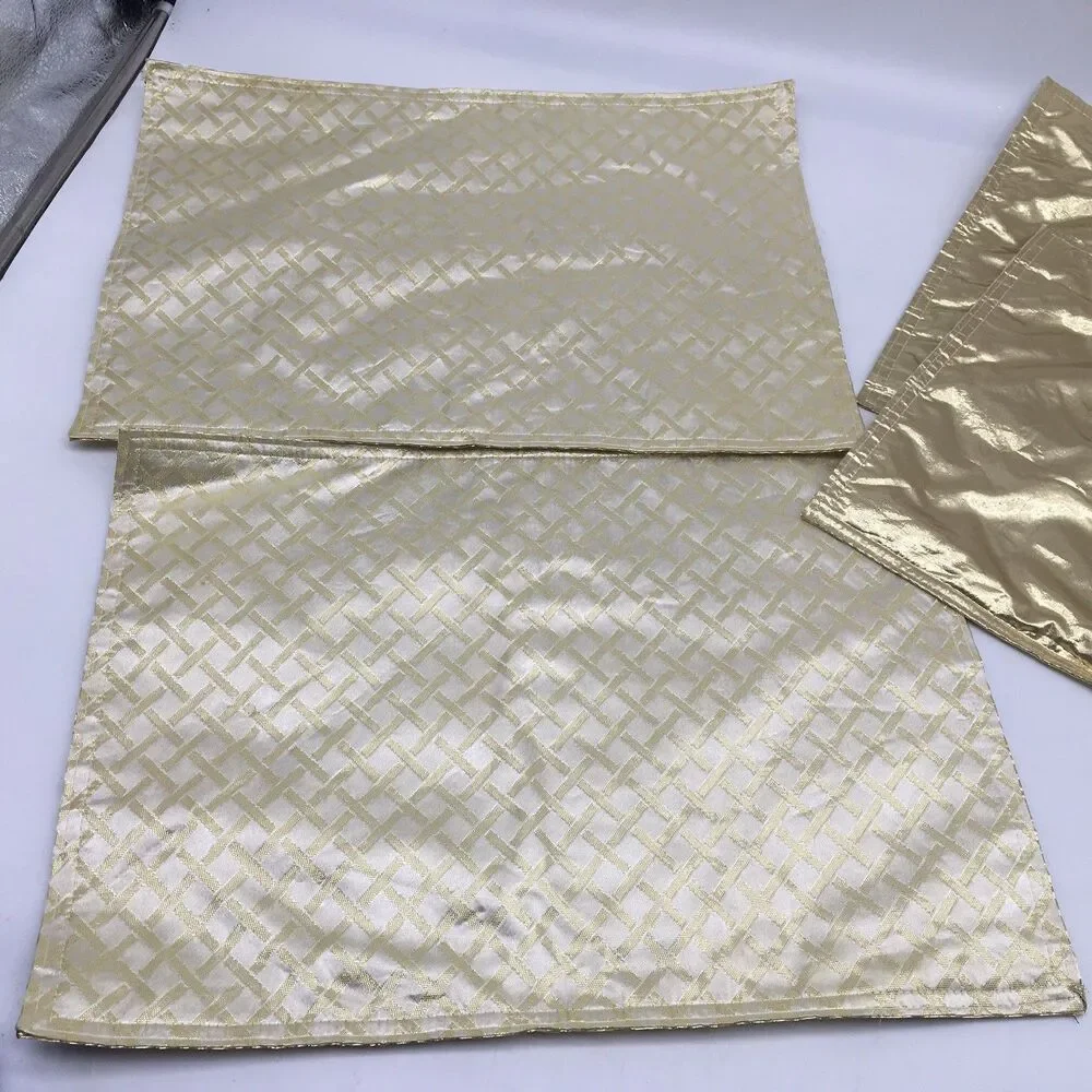 Set of Vintage 4 Shiny Gold Fabric  Placemats Reversible Geometric Pattern